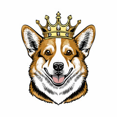 Corgi King Cute Dog with Crown Vector Illustration