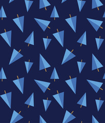 Seamless Christmas Pattern with Blue Geometric Trees on Dark Blue Background
