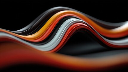 Fototapeta premium Curved lines of orange, red, white, and black twist gracefully across a dark surface, creating a smooth and vibrant visual experience. The flowing shapes give a sense of movement and fluidity.