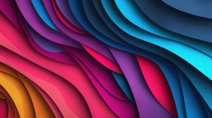 This artwork features a series of vibrant, wavy layers blending smoothly, showcasing shades of blue, pink, purple, and orange. The design evokes depth and movement, drawing the viewer in.