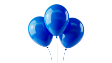 Three blue balloons floating against a plain gray background