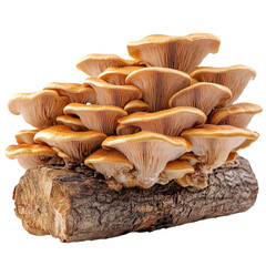 Mushrooms growing on log on transparent background