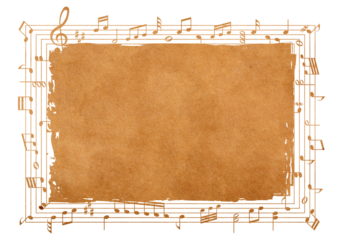 sheet music frame brush painted banner - musical notes melody on brown old paper background