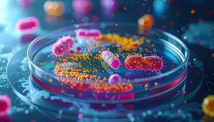 Microscopic Wonders: A captivating petri dish showcases vibrant bacteria colonies, revealing the unseen world of microbiology and scientific exploration.