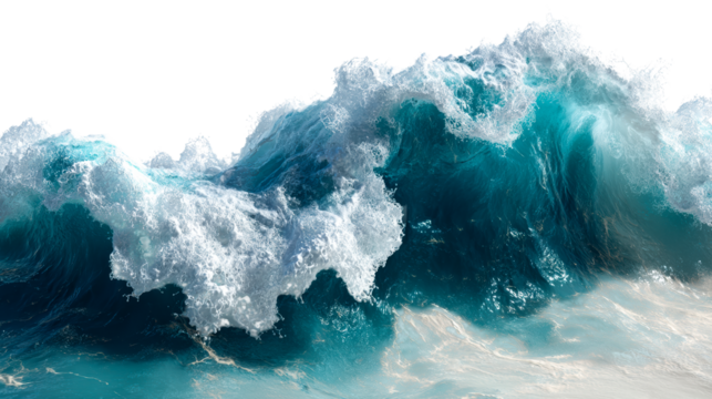 Powerful ocean wave cresting with white foam against a clean background