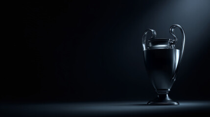Trophy illuminated against dark background. Symbol of achievement, success, and victory. The trophy's reflective surface enhances its presence and prestige.
