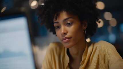 Professional analyzing financial websites with AR overlays, facial expression of concentration and satisfaction, symbolizing smart browsing, real-time data visualization, and advanced augmented