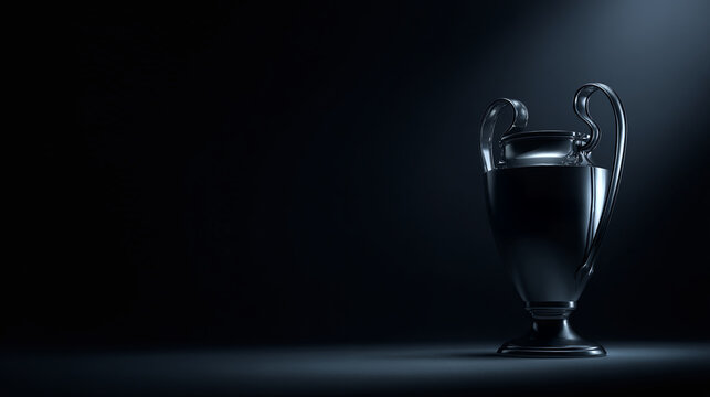 Trophy illuminated against dark background. Symbol of achievement, success, and victory. The trophy's reflective surface enhances its presence and prestige.