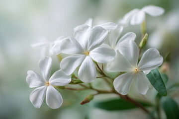 Delicate white flowers with soft petals blooming gracefully on slender green stems against a blurred natural background showcasing gentle floral beauty