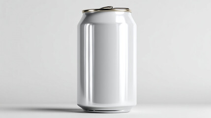 A close up shot of a white aluminum can on a plain white background