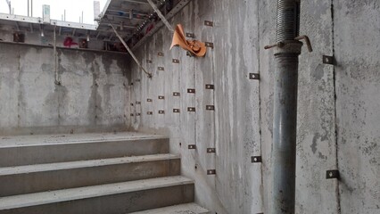 concrete staircase and wall construction site detail