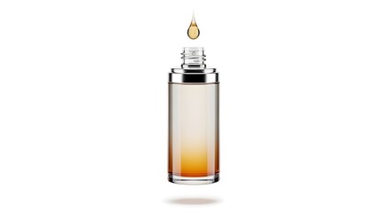 Obraz premium Golden Serum Dropping Into Glass Bottle for Skincare and Beauty