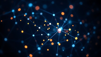 An abstract network of glowing nodes and connections, creating a futuristic visual effect.