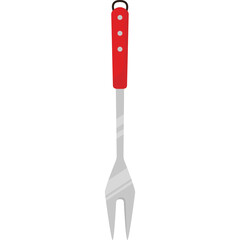 Metallic Barbecue Fork with Red Handle Isolated on Transparent Background
