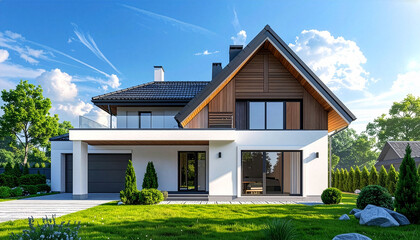 Beautiful modern villa with large windows and clean design