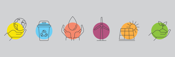 Ecology and Sustainability Icon Set – Renewable Energy, Nature, Environment, Green Technology