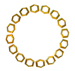 3d golden hexagons shape border on png transparent background.