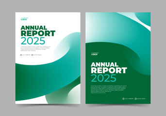 Annual report design cover template with green gradient shape