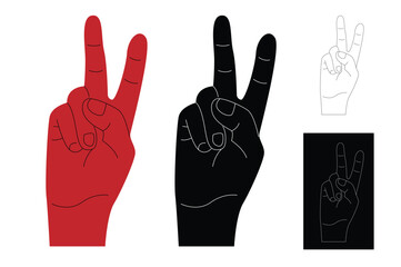 Hand Showing Peace Sign Different Colors Isolated on White. Gestures and signs idea vector art