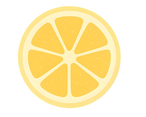 Lemon slice citrus fruit clipart in soft pastel vector style, bright round cross section centered on clean white background for menu and branding