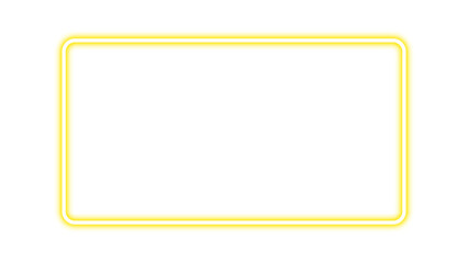 Realistic neon glowing yellow rectangular frame. Yellow banner light with bright neon effect. Shining neon glow plate or panel. Vector illustration.