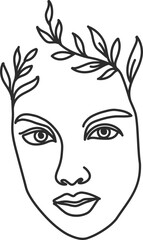 Female face line with flowers. Continuous lines art with woman minimalist portraits with bouquet in hairs. Fashion beauty logo vector set