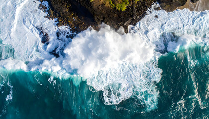 Dynamic Ocean Waves Crashing with Powerful Energy Against the Rocky Shoreline during a Stormy