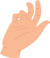 Hands poses. Female hand holding and pointing gestures, fingers crossed, fist, peace and thumb up. Cartoon human palms and wrist vector set