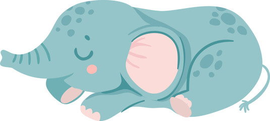 Baby elephants. Cute cartoon animal and tropical leaves. Baby shower elephant slesvg, sits and does water jet. Nursery decoration vector set