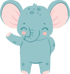 Baby elephants. Cute cartoon animal and tropical leaves. Baby shower elephant slesvg, sits and does water jet. Nursery decoration vector set