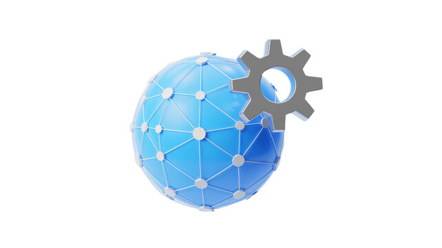 Global network connection with industry gear symbolizing technology and innovation