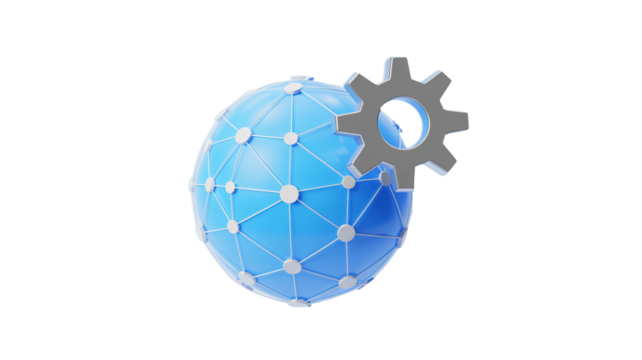 Global network connection with industry gear symbolizing technology and innovation