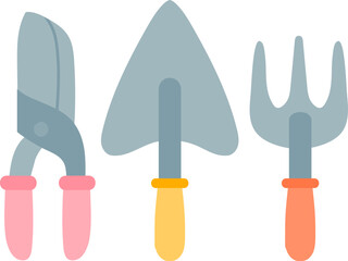 Spring elements. Blooming flower, cute animals and birds. Springtime garden decoration, birdhouse, tool and plants, drawn cartoon vector set