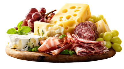Fototapeta na wymiar Gourmet cheese and cured meat platter with grapes