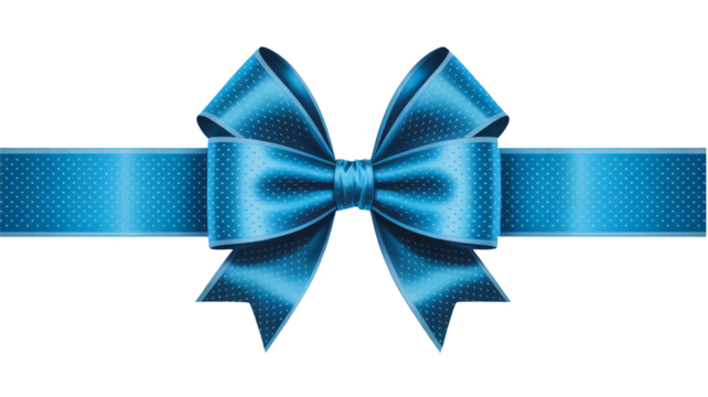 Elegant blue ribbon bow with subtle polka dot pattern