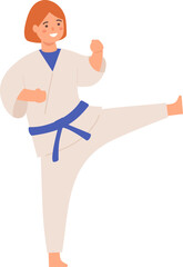 Sport kids. Children play football and tennis, doing exercise and karate, run and boxing. Boys and girls physical activities flat vector set