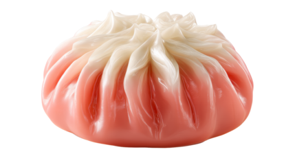 Delicate dumpling with pleated wrapper and pink filling