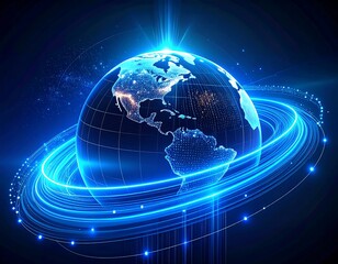 Global digital connectivity and technology network surrounding the Earth, symbolizing a futuristic interconnected world