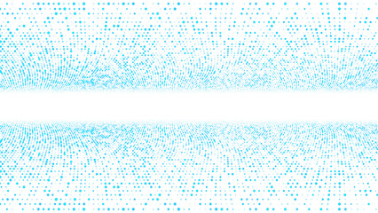 Blue dotted frame background with particle gate, chaotic molecule waves, digital grid and lively ornament perfect banner for technology, medicine and presentations.