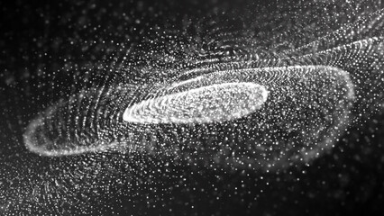 Halftone Circular design with fragments, particles, molecular spheres, glowing energy patterns, endless motion, hypnotic lines, cosmic features,  abstract avocado. Perfect for science,  technology 