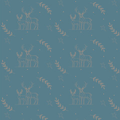 New Year's pattern with deer decorated with leaves and stares