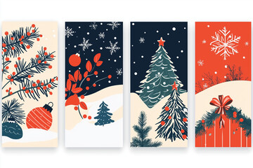 christmas card with tree and snowflakes