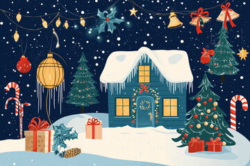 winter landscape with christmas tree