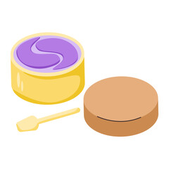 Open jar of hyaluronic eye patches with wooden spatula, natural cosmetics for skin care around the eyes. Illustration for beauty and spa products