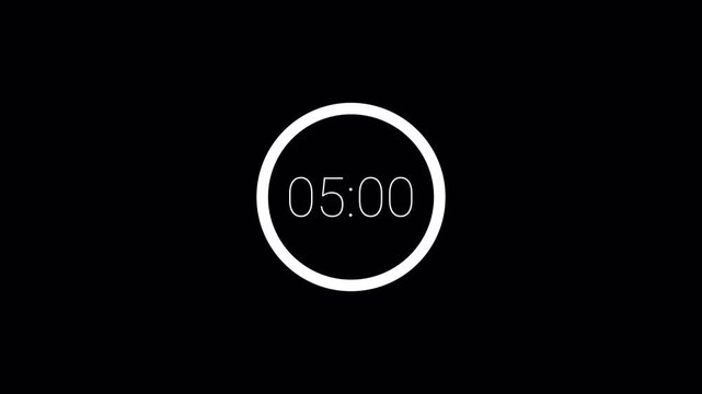 5 minute countdown animation in 5 seconds on transparent background, five minute countdown with alpha channel , five minute circle countdown video in 4k