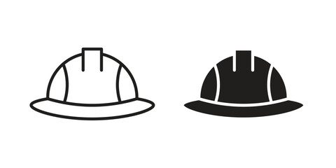 Construction safety helmet icon illustrations collection. editable stroke outline and flat style