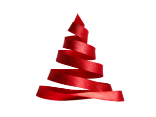 Red Ribbon Formed Into A Stylized Christmas Tree , isolated on transparent cutout background

