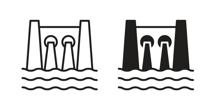 Dam icon illustrations collection. editable stroke outline and flat style