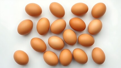 Brown eggs neatly arranged on a white surface, showcasing simplicity and natural food.