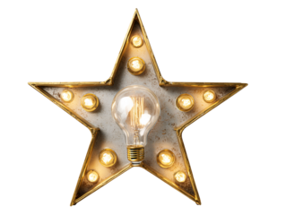 Illuminated Marquee Star Sign with Edison Bulb , isolated on transparent cutout background

